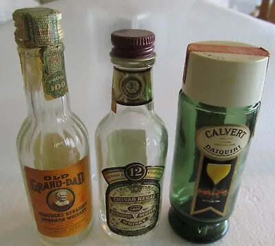 3 Empty Older Miniature Alcohol Bottles-old Grandad-chevas & Calvert   • $5.50