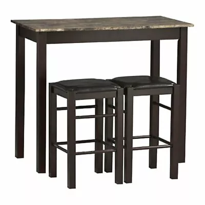 Espresso Wooden 3 Piece Kitchen Breakfast Set Dining Bistro Table Stools Pub Bar • $373.90