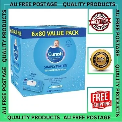 Curash Simply Water Soft Baby Wipes | Value Pack 480 Wipes | FREE SHIPPING AU • $29.99