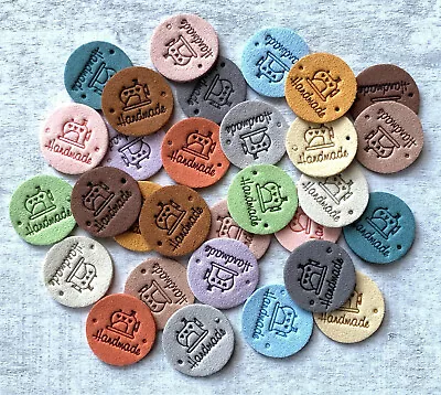 Round Handmade Sewing Machine PU Leather Labels Crocheting Knitting Sewing Mix X • £4.19