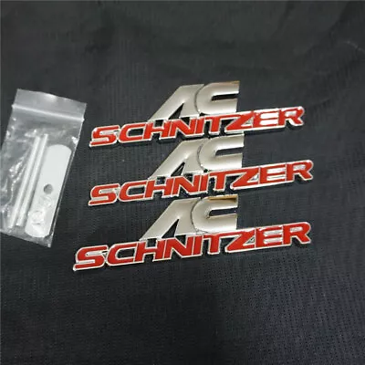 Red Chrome Silver AC SCHNITZER Metal Grille Emblem + 2x Badge Decal Sticker Auto • £19.19