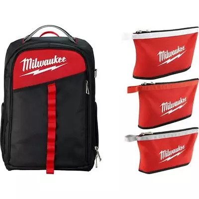 Milwaukee Low-Profile Backpack 14  22 Pockets W/ (3-Pack) 12  Zipper Tool Bags • $94.32