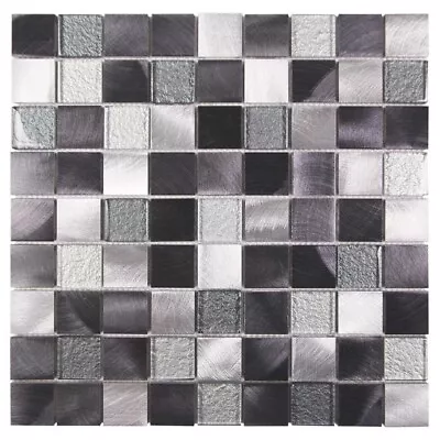 Metal & Glass Tile Nori Squares Pattern Kitchen Shower Wall Backsplash Black • $17.95