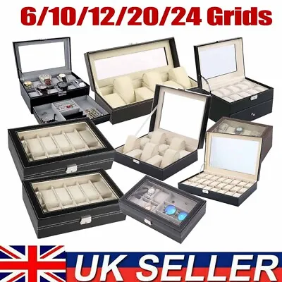 £22.97 • Buy Mens 4 6 10 12 20 24 Grids Watch Display Case Collection Storage Holder Box