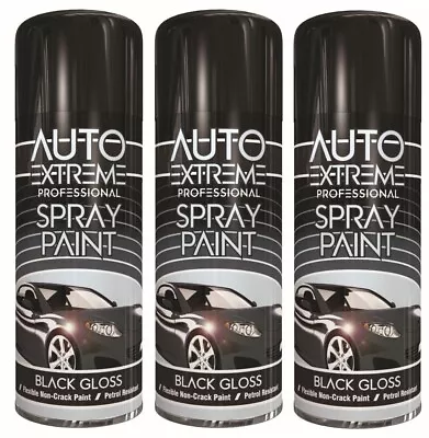 £13.95 • Buy 3x Auto Extreme Black Gloss Aerosol Spray Paint Can For Wood Metal Plastic 400ml