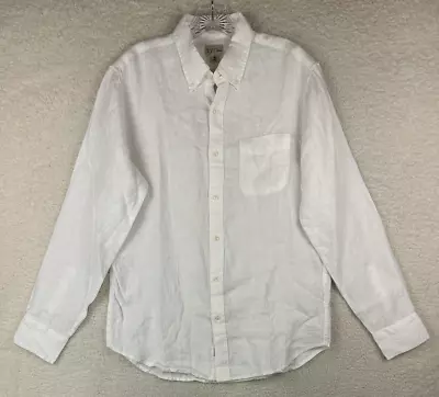 J Crew Shirt Adult Medium White Button Up Long Sleeve Linen Casual Preppy Mens • $64.95