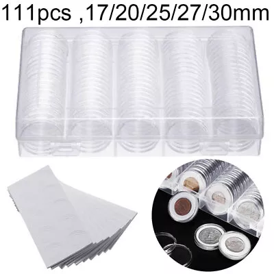 100Pcs 30mm Clear Round Coin Capsule Container Storage Box Holder Case Plastic • £10.49