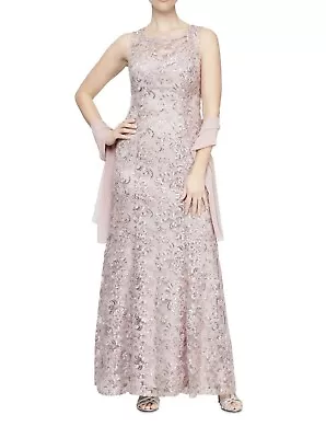 Alex Evenings Mother Of The Bride Rose Embroidered Dress & Shawl Size 6 NWT • $74.99