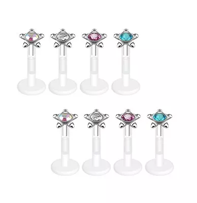 £1.99 • Buy New Bioflex Labret Tragus Cartilage Bar With Gem Set Star Top Choice Of Colour