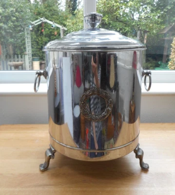 £19.99 • Buy Vintage Chrome Plated Coal Scuttle With Removeable Metal Bucket, Lid & On 3 Feet