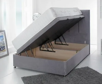 Luxurious Soft Velvet Lift Up Divan Storage Ottoman Bed Base Headboard Mattress • £234.95