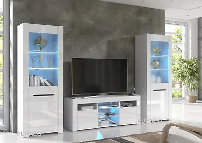 TV Unit White High Gloss &Matt Living Room Set Stand Display Cabinets LED Lights • £129.90