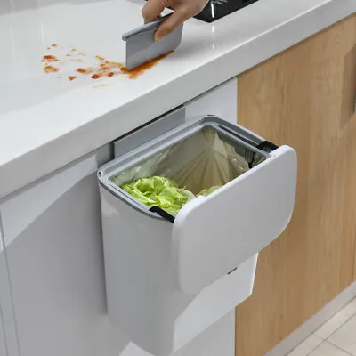 Wall Mount Waste Bin Kitchen Cabinet Door Cupboard Hanging Trash Can With Lid • £11.99