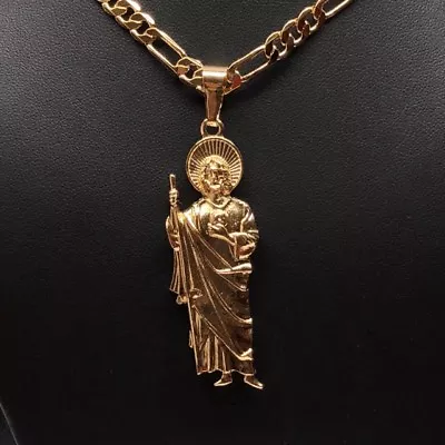 San Judas Tadeo Medalla Gold P Saint Jude Pendant Necklace 26  Cadena Oro Lamina • $14.99