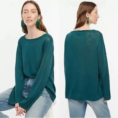 J.Crew Women Small 100% Linen Turquoise Relaxed Fit Crewneck Sweater AY827 • $24.99