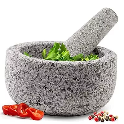 Heavy Duty Large Mortar And Pestle Set Hand Carved From Natural 2 Cup Grey • $35.53