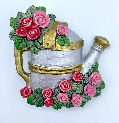 B3-528 Vintage Brooch Pin 1.75  Flower Rose Painted Gardening Can • $4.99