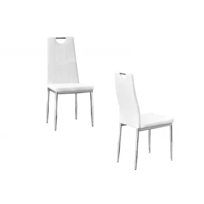 Modern Dining Chair Set Of 4 White Leather Upholstered Chairs With Chrome Frame • $475