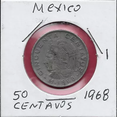 Mexico 50 Centavos 1968 King Cuauhtemoc Facing Leftwith Feather Crownthe Value • $3