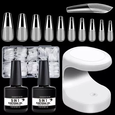 Nail Tips And Glue Gel Kit Gel X Nail Kit 504pcs Clear Fake Coffin Nails Tips • $13.43