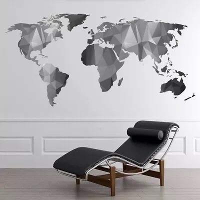 Grey Geometric World Map Wall Sticker WS-51380 • £12.98