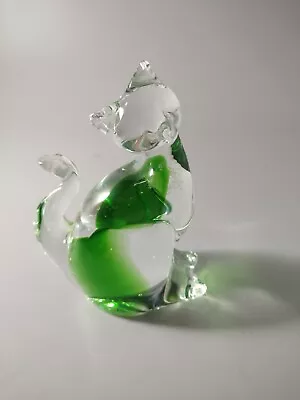 Murano Art Glass 4.5  Classy Cat Figurine Color Green And Clear  • $29.95