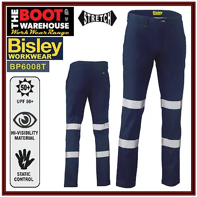 Bisley BP6008T Mens Workwear Taped Biomotion Stretch Cotton Drill Work Pants • $49.95