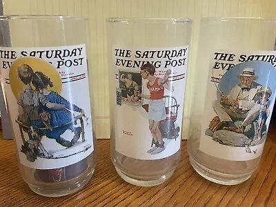 Lot Of Norman Rockwell The Saturday Evening Post Drink Glasses #3 4 & 5 ARBYS • $15.99