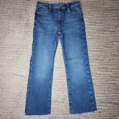 Zara Size 6 Womens Jeans Straight Cut Off Mid Rise Denim Blue • $16.99