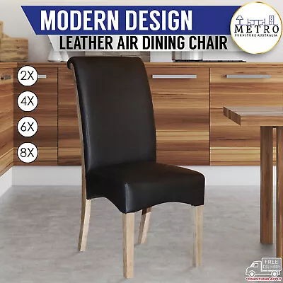 New Modern Leather Air DiningChair Solid Timber LegsBlack Color • $1832.40