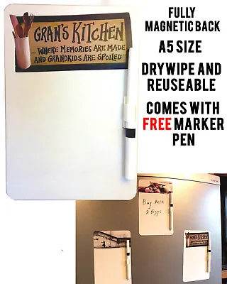 £3.49 • Buy Grans Kitchen A5 Magnetic Memo Board Message Note Kitchen Fridge & Drywipe Pen