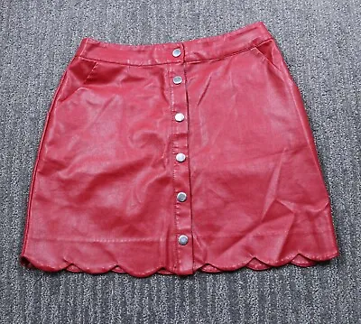 Soprano Skirt Womens Small Red Pleather Scallop Edge Snap Front Mini Pencil • $17