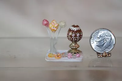 Miniature Dollhouse Decorated Chocolate Egg On Base Candy Cookies Cake Pops 1:12 • $19.99