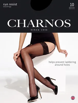 Charnos Run Resist Stockings 10 Denier Lace Top  Reinforced Toes • £9.99