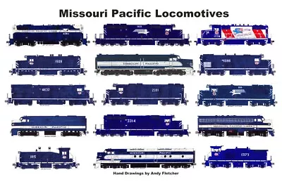 Missouri Pacific Locomotives 11 X17  Railroad Laminated Placemat Andy Fletcher • $24.20