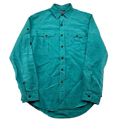 Vintage Polo Ralph Lauren Linen Silk Blend Turquoise Teal Roll Sleeve Shirt M • $36.94