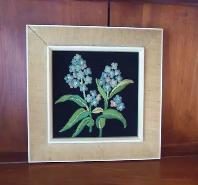 Vintage Crewel Embroidery - Floral - Shadow-Box Style Frame - Small 9  X 9  • $19