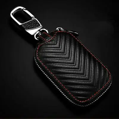 New Black Leather Car Remote Bag Auto Fob Key Holder Case Unisex Zipper Pouch • $19.09