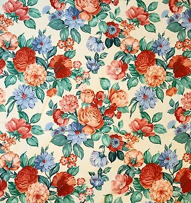 Vintage Greef/Schumacher  Floral Meadow  Red Peony Floral Cotton Fabric- 5 Yards • $60