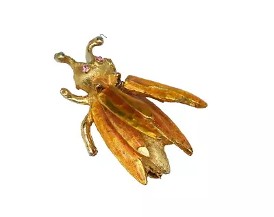 Vintage Hattie Carnegie Tremblant Bug Gold Tone Pin Brooch Jewelry Rhinestone • $79.99