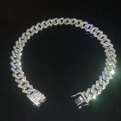 18MM Iced Cuban Link Prong Diamond Chain Silver Plated Cubic Zirconia • £17.99