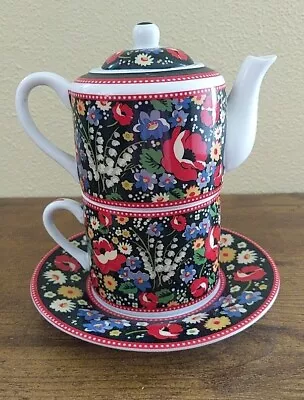 Vera Bradley Poppy Fields Porcelain Tea Pot Cup Saucer • $15.29