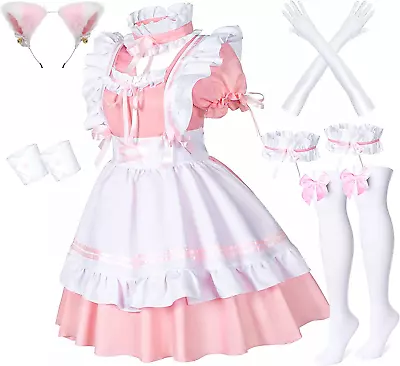 Anime French Maid Apron Lolita Fancy Dress Cosplay Costume Furry Cat Ear Gloves • $49.99