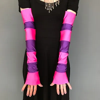 Cosplay Cat Costume Long Striped Gloves Pink Purple Arm Warmers Spandex Rave Psy • $34