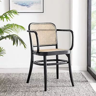 Modway Winona Elm Wood Dining Chair With Cane Rattan Seat In Black • $176.55