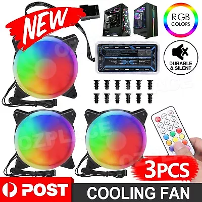 RGB LED Quiet Computer Case PC Cooling 120mm Fans Kit With Remote Control AU • $29.95