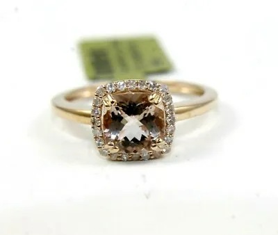 Natural Cushion Morganite & Diamond Square Solitaire Ring 14k Rose Gold 1.56Ct • $650