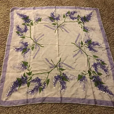 Vintage VERA Square Silk Floral Scarf Hand Rolled Edges 30 X32  Lilacs Pin Holes • $16