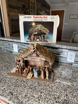 Vintage Sears Nativity Set 9 Figures Wood Stable Made In Italy 97894 W/ Box • $48