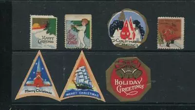 Group Of 7 Vintage Christmas Package Seals No Gum • $10.80